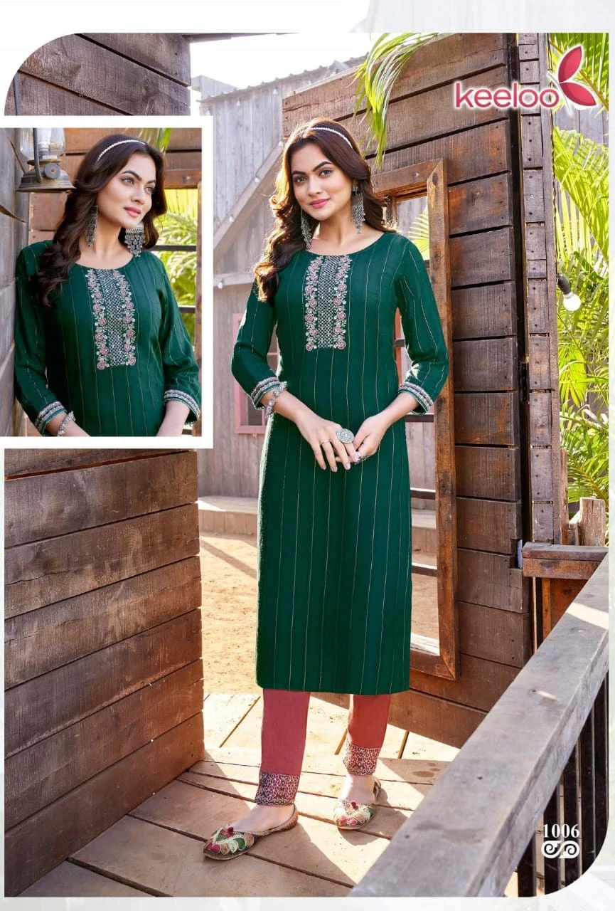Keeloo Gulab Vol 1 Heavy Dobby Rayon Wholesale Kurti with Pant Catalog — Wholesale Kurtis, MPA wholesale from Surat - Gallery Image 3